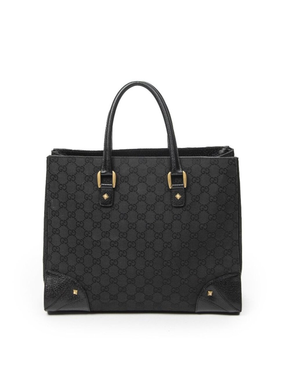 Gucci Nail Head Tote Bag Black GG Canvas